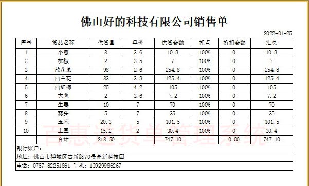 商品折扣销售单