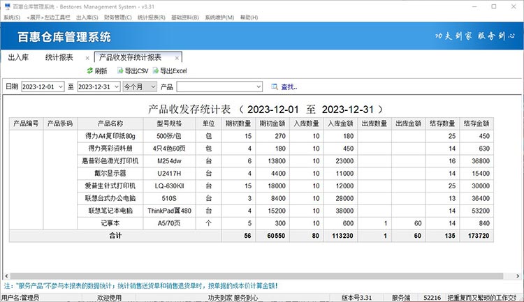 产品收发存统计表